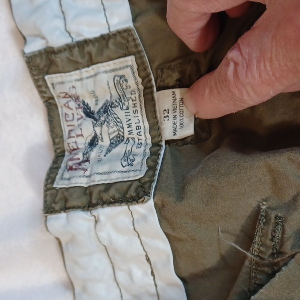 american living mens cargo shorts olive military patchstreetwear  cotton size 32 - Picture 4 of 12